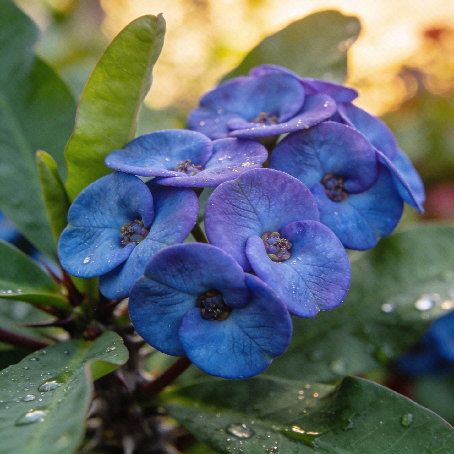 Blue Euphorbia Milii Seeds - Crown of Thorns Flower Seeds for Garden
