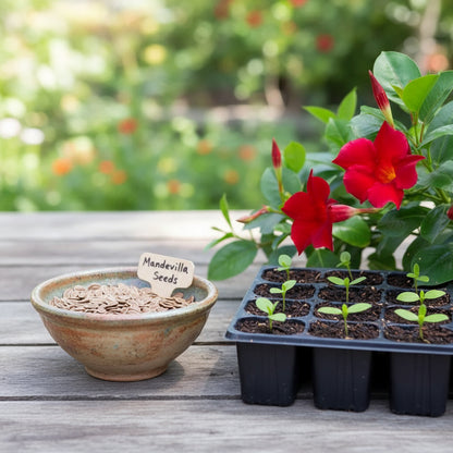 Red Mandevilla Vine Flower Seeds for Planting – Tropical Climber with Vibrant Red Blooms