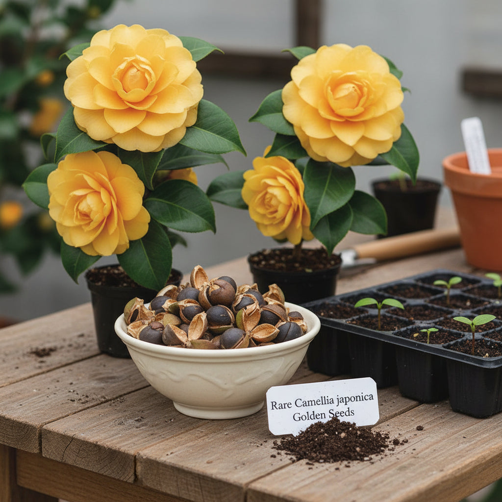 Golden Camellia Seeds for Planting – Yellow Camellia Flower Seeds (Camellia japonica)