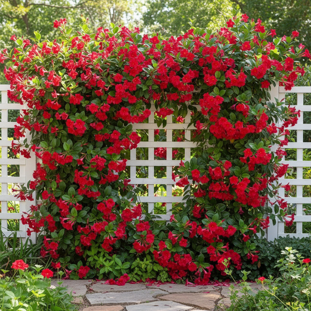 Red Mandevilla Vine Flower Seeds for Planting – Tropical Climber with Vibrant Red Blooms