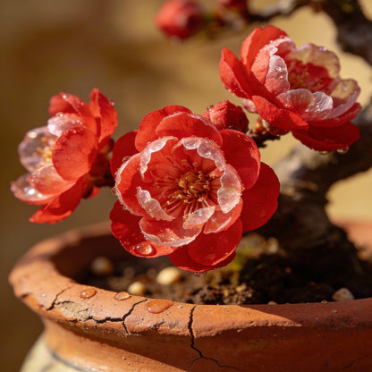 Red Flowering Bonsai Seeds In Crack Vase for Garden Planting
