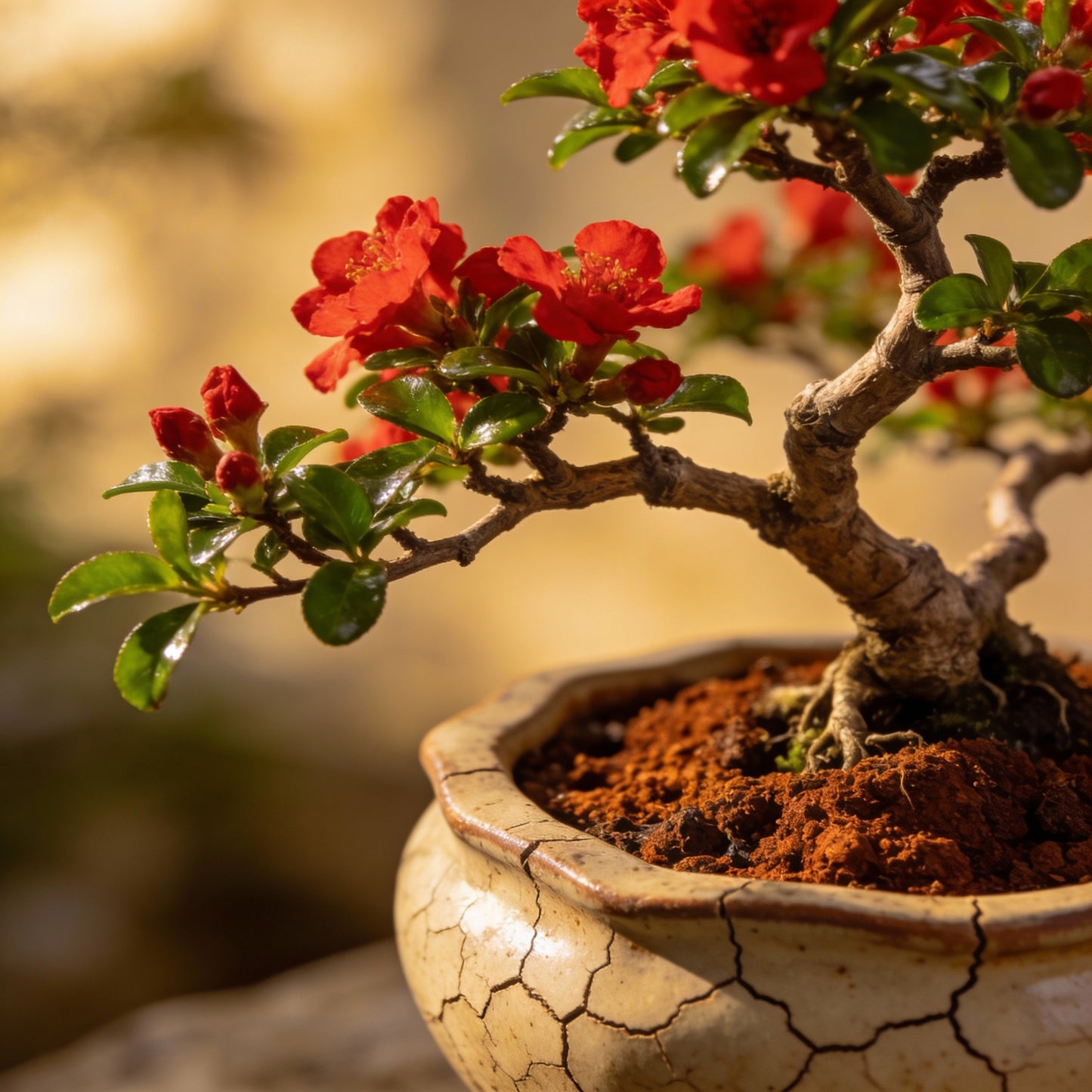 Red Flowering Bonsai Seeds In Crack Vase for Garden Planting