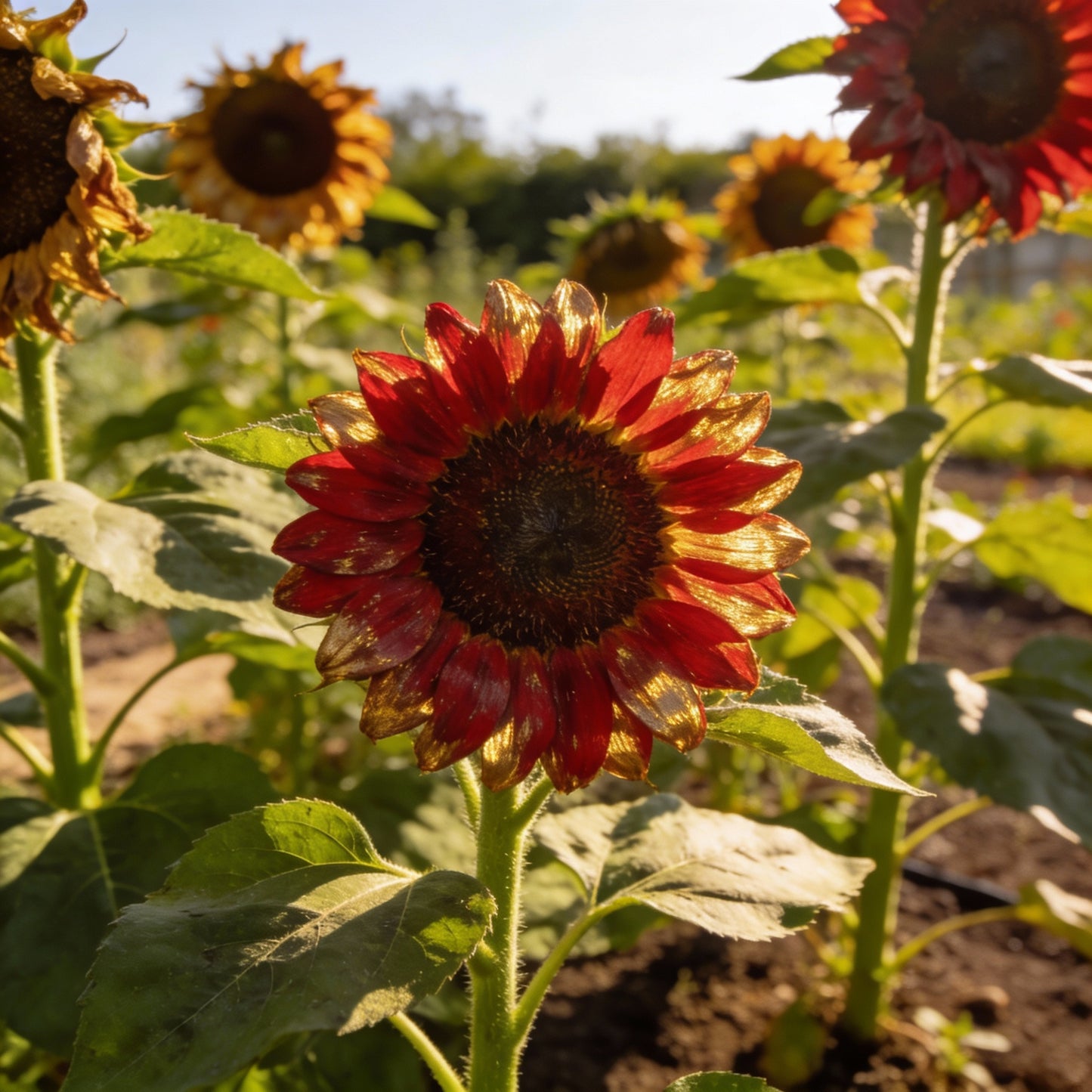 Red with Golden Highlights Sunflower Seeds for Garden Planting