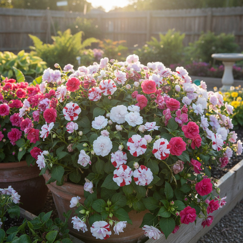 Double Camellia Impatiens Seeds for Planting – Rose-Like Blooms for Shade Gardens