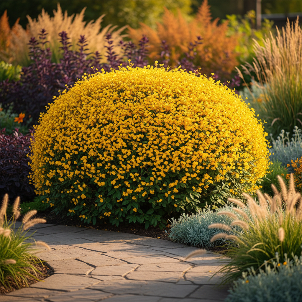 Compact Shrub with Dense Golden Flowers from Base to Tip