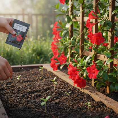 Red Mandevilla Vine Flower Seeds for Planting – Tropical Climber with Vibrant Red Blooms