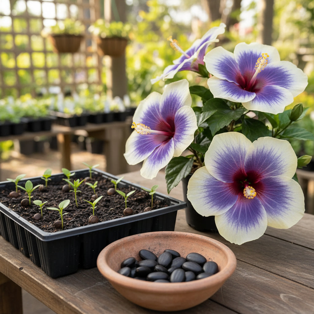 Rare Semi Blue-White Cream Hibiscus Flower Seeds for Planting