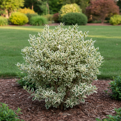 Unique Variegated Foliage Shrub with Bright Yellow Spring Flowers