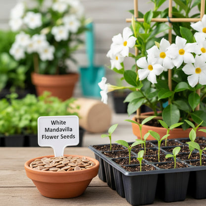 White Mandevilla Vine Flower Seeds for Planting